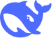 A simple blue whale illustration, with a circular body and curved tail, facing left on a light background.